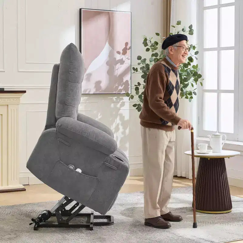 Power Lift Recliner Chair for Elderly with Massage and Heat, Oversized Massage & Heat Recliner with Soft Padded Upholstery, Side Pocket & Cup Holders
