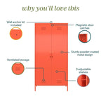 Orange / Pink 2-Door Tall Metal Locker Storage Cabinet, 1-Person