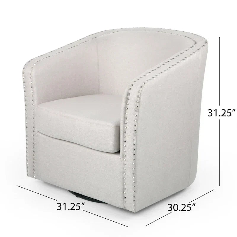 Swivel Accent Chair, Classic Round Barrel Style, Wheat Beige Fabric