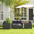 Set Divano in Rattan da 4 Pezzi, Set Divani da Esterno in Vimini con Divanetto Sedie Tavolino con Piano in Vetro per Giardino