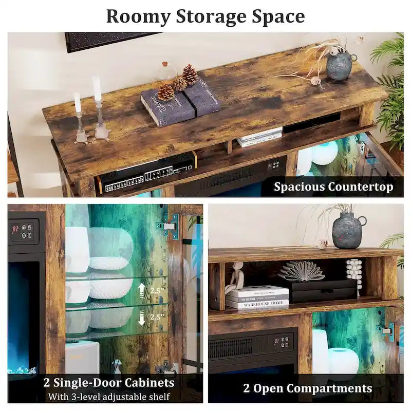 TV Stand with Electric Fireplace LED Lights Remote Controls