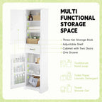 Freestanding Bathroom Cabinet with 2 Doors, Adjustable Shelves & Door Storage ,Tall Bathroom Organizer