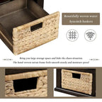 Rustic Storage Bench with 3 Drawers and 3 Rattan Baskets, Shoe Bench for Living Room, Entryway