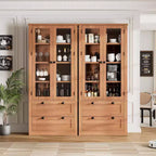 Farmhouse Kitchen Pantry Cabinet with Glass Doors, 72in Storage Cupboard with Drawers and Adjustable Shelves for Dining Room Bathroom Living Room