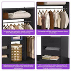 Besiost Set of 3 Corner Closet System with Tower Shelves and Drawers, Freestanding Closet Organizer with Hanging Rods