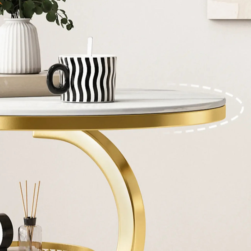 White Stone 3-Tier S-Shaped Sofa Side Table with Storage