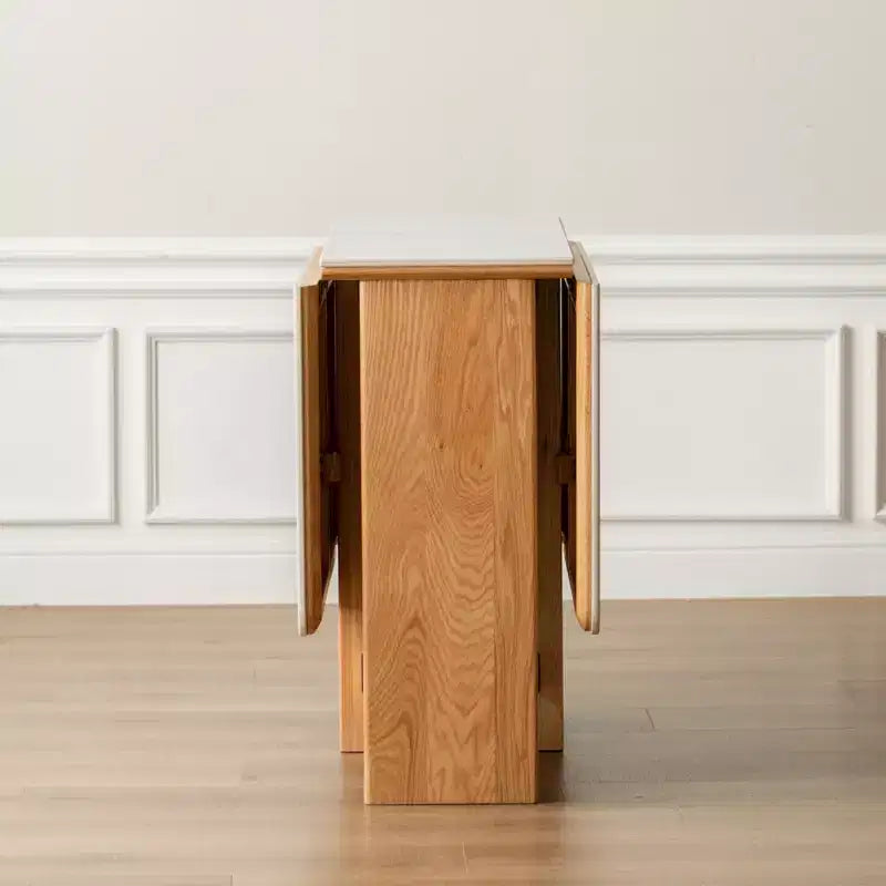 GDFStudio Agatha Modern Solid Wood 4-6 People Folding Table with Rock Slab Top