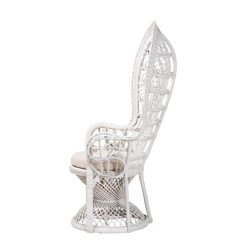 Modern Bohemian White Natural Rattan Peacock Chair
