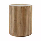 Tavolino Laterale Decorativo in Legno Scanalato con Piano in Marmo e Spazio Contenitivo - Piccolo Tavolino d'Appoggio per Arredo Camera da Letto o Soggiorno