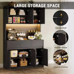 71 inch Kitchen Pantry Cabinet, Hutch Storage with Led Lights and Power Outlets, Buffet Cabinet with Microwave Stand, Adjustable Shelves