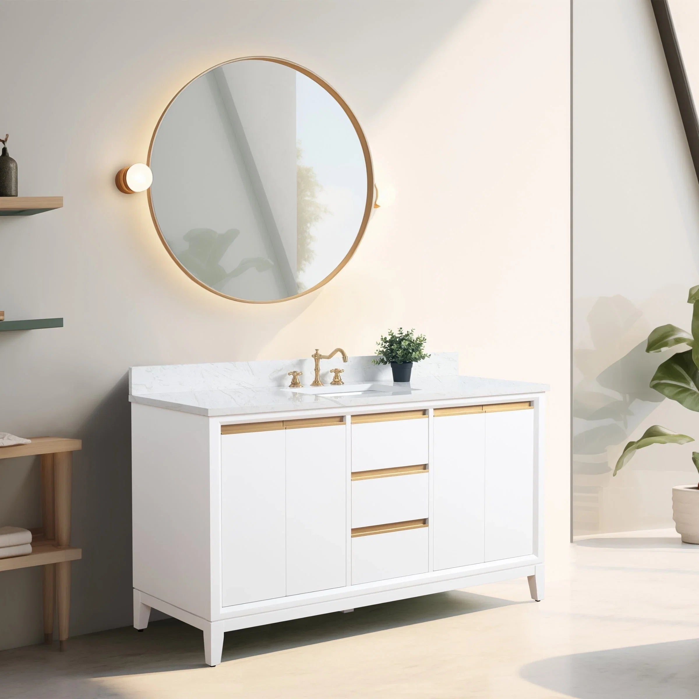 Vanity Art Bathroom Vanity with Ceramic Sink and Engineered Marble Top