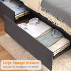 Bed Frame with 4 Storage Drawers and Charging Station, Velvet Button Tufted Upholstered Platform Bed with Tall Headboard and Storage Shelf