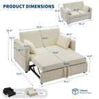 55 Convertible Loveseat Sleeper Sofa Bed with Pull-Out Footrest & Adjustable Backrest, Space-Saving Couch for Small Apartments