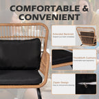 Set da Bistrò per Conversazione da Esterno a 3 Pezzi in Vimini, Set di Sedie da Patio in Rattan per Tutte le Stagioni con Cuscini