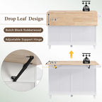 TOPMAX Kitchen Island Set with Drop Leaf and 2 Seatings, Dining Table Set with Adjustable Shelf, Drawers and Towel Rack