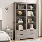 72 Tall Bookcase with 4 Drawers, Farmhouse Freestanding Storage Bookshelf for Bedroom, Living Room, Home Office