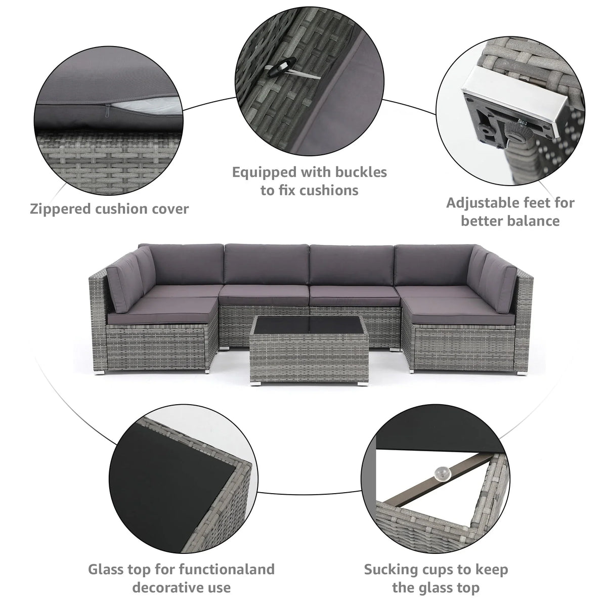 Wicker/ Steel 7-piece Outdoor Cushioned Sectional Sofa Set
