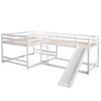 L Shaped Bunk Bed for 4 Kids, Quad Bunk Bed with Slide Full and Twin Wood Bunk Frame for Bedroom Dorm