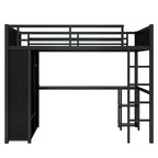 Full XL Size Loft Bed Frame with Built-in Wardrobe