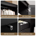 COZONY Armoire Wardrobe with 3 Drawers & 2 Doors, Modern Wooden Closet Cabinet for Bedroom, Heavy Duty White Standing Armoire