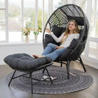 FINCATI Indoor Eggs Chair, 440 lbs Egg Chair Outdoor, Oversized Egg Chair with Ottoman, Luxury Cozy Egg Chair with Foot Rest