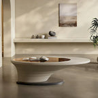 Table Basse Ovale en Verre Moderne Minimaliste Luxe Léger avec Base Grise 130 cm - L 130 cm x l 65 cm x H 36,5 cm