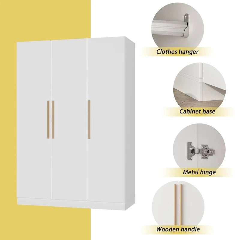 Wardrobe Armoire Wooden Closet Cabinet 6 Storage Cube and Hanging Rod