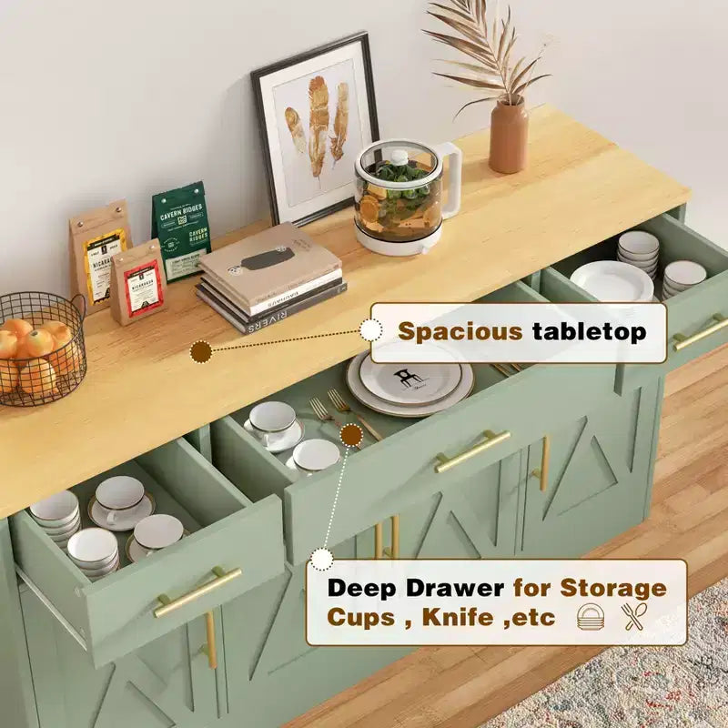 Celebalcony Buffet Cabinet with Storage,53.4 Large Kitchen Storage Cabinet with 3 Drawers & 4 Doors, Adjustable Shelf for Kitchen,Living Room