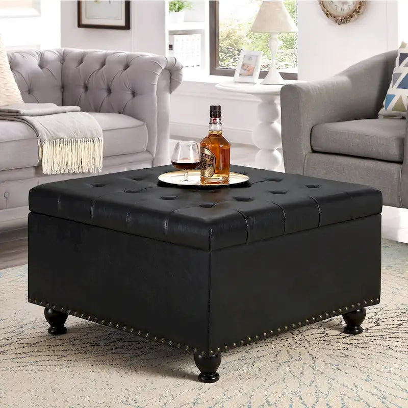 Large Square Storage Ottoman with Wooden Legs