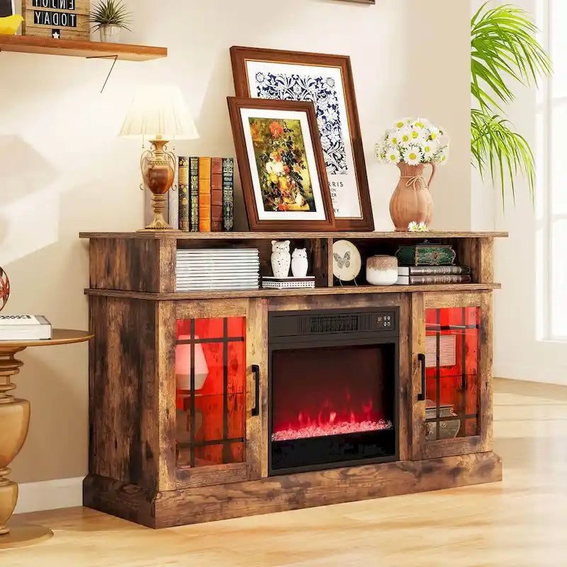TV Stand with Electric Fireplace LED Lights Remote Controls