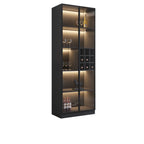 Meuble de rangement à vin minimaliste en bois noir avec porte vitrée