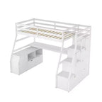 Twin Size Loft Bed with 7 Drawers, 2 Shelves, Cabinet and Desk for Kids and Teens