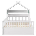 ModernLuxe Twin/Full Size Wooden House Bed with Storage Headboard, Solid Pine Kids Bed Frame with Guardrails
