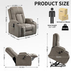Power Lift Recliner Chair, Modern Single Motor Massage Sofa Chair with Lumbar Heating, USB Charging Port, Cup Holders