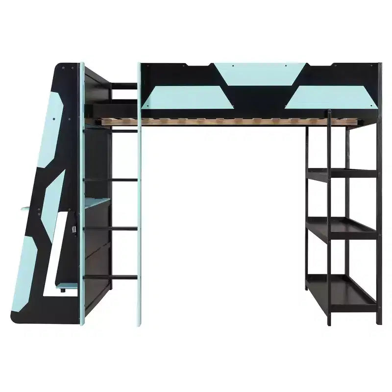 Luxystar Full Gaming Loft Bed with Desk, Storrage Shelves and Lights