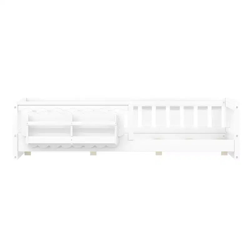 Twin and Full Size Kid Platform Bed Frame with Guardrail, Built-in Bookshelves and Storage Shelves