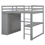Full Size Wood Loft Bed with Built-in Wardrobe, Desk, Storage Shelves and Drawers