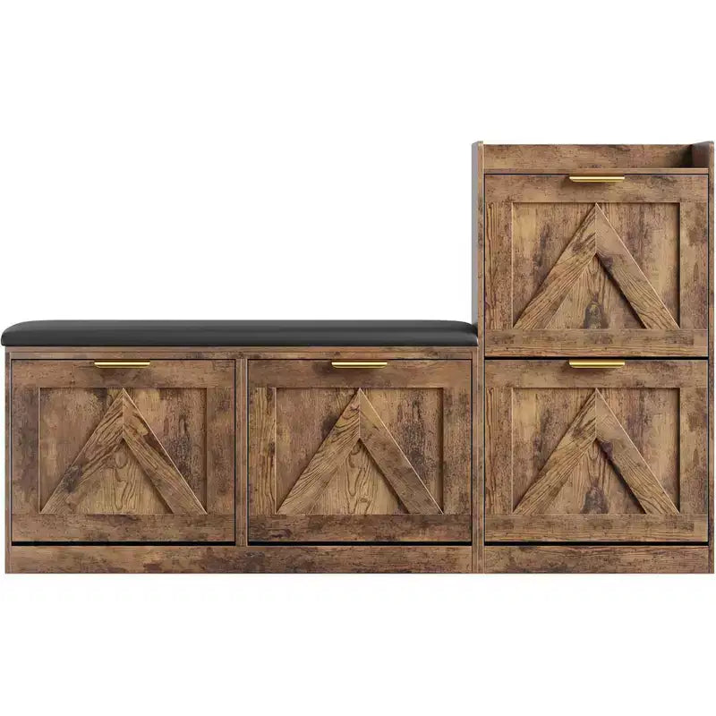 Shoe Storage Cabinet with Bench & 4 Flip Drawers - Narrow Entryway Organizer for 35-40 Pairs