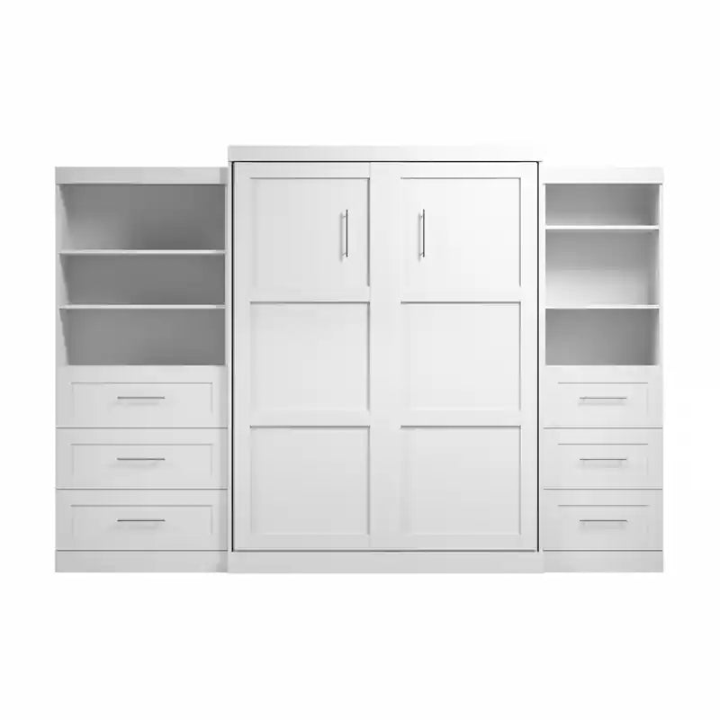 Murphy Bed and Two Shelving Units with Drawers 126-Inch Wall Bed