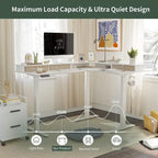 L-Shaped Electric Standing Desk with 3 Drawers & Lockable Casters, 63