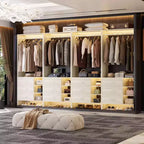 Besiost Set of 4 Closet Organizer with Wooden Drawers and Hanging Rods