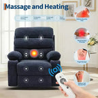 Massage Rocker Recliner with Heating, 360 Swivel Glider Recliner Chairs for Adults, Linen Nursery Chair with Side Pocket, Two Cup Holders