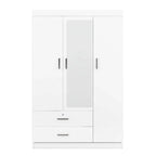 3-Door Mirror Wardrobe with Shelves and 2 Drawers