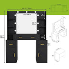 Vanity with Built-In Outlets and Lighted Mirror, 55.1H x 43.3L x 15.74W