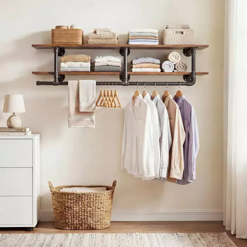 Besiost 2-Tier Clothing Rack with Hanging Rod, Clothing Shelves with Top Shelf