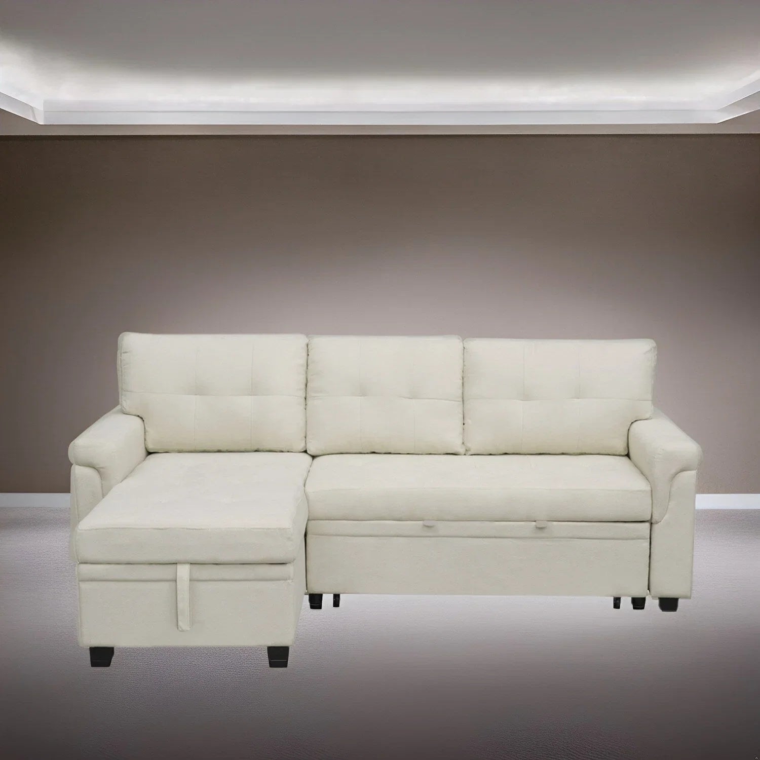 Reversible Sectional Sofa with Pull-Out Sleeper Bed, Hidden Storage Chaise, Durable Legs,