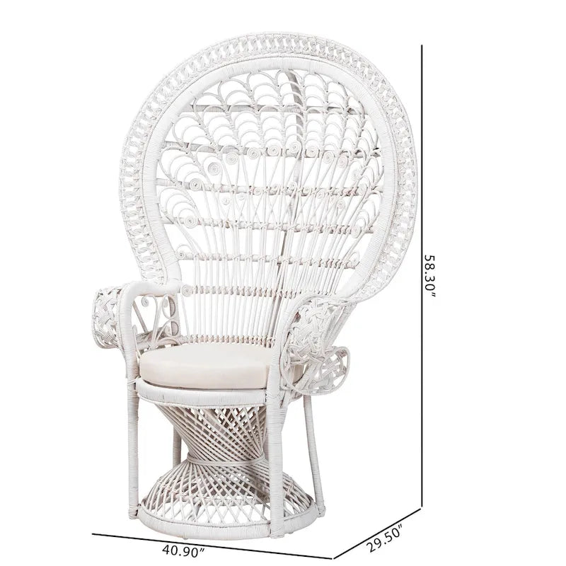 Modern Bohemian White Natural Rattan Peacock Chair