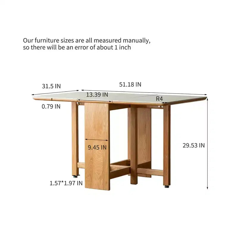GDFStudio Agatha Modern Solid Wood 4-6 People Folding Table with Rock Slab Top