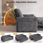 Divano Letto Sezionale Dyonery 91 con Letto Estraibile, Schienale Reclinabile/Due Letti Estraibili/Porte USB/Portabicchieri, Velluto a Coste Peluche