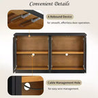 4-Door Large Storage Buffet Cabinet with Glass Doors, Arched Cabinet with Adjustable Shelves for Kitchen